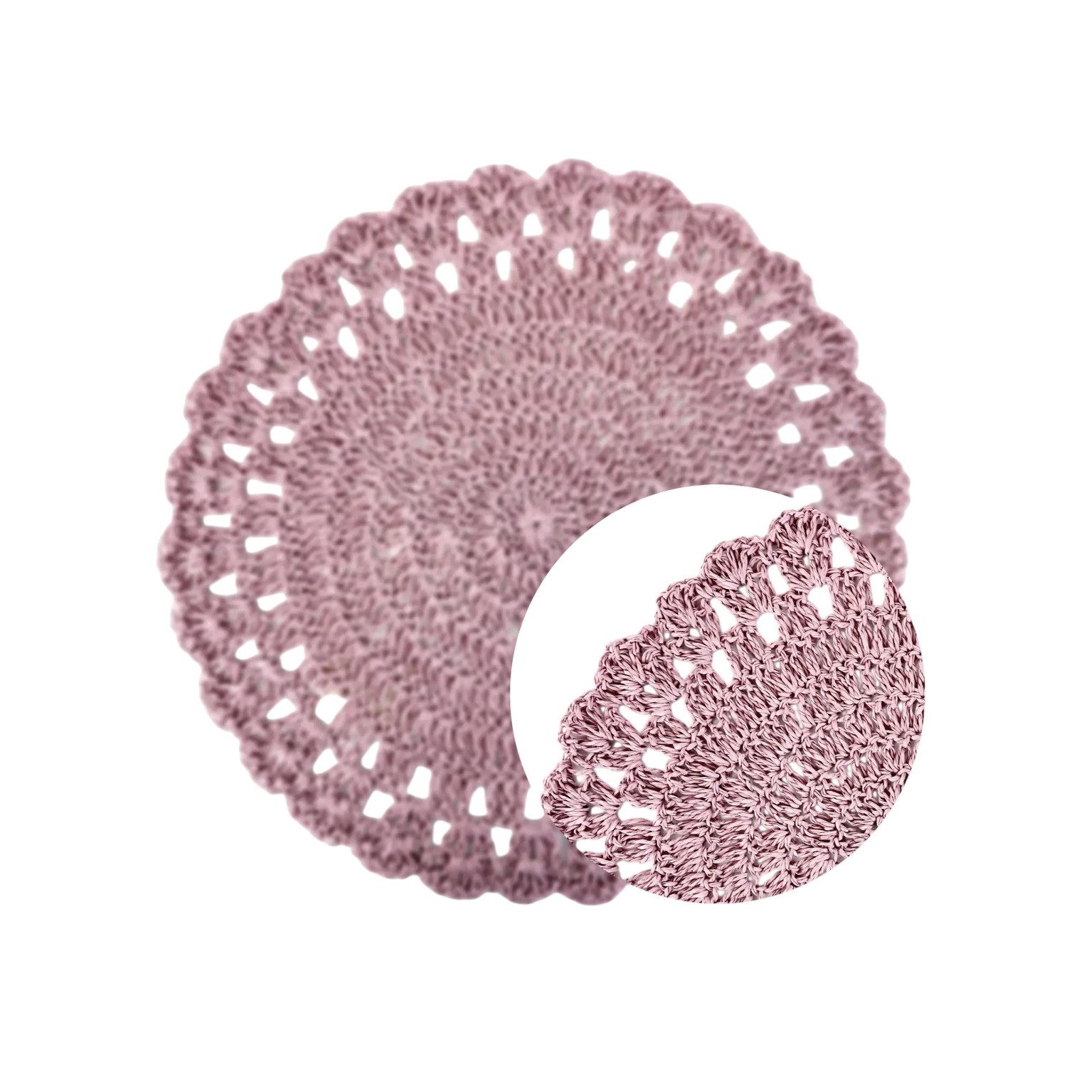 Macosa Home Platzset Tischset 2 Stk. Altrosa od. Grün 38 cm rund Raffia, (Rosa Mint, 2-St., Tischmatte Platzmatte Tischunterlage Platzdeckchen), Platzsets Häkel-Design Tischdeko