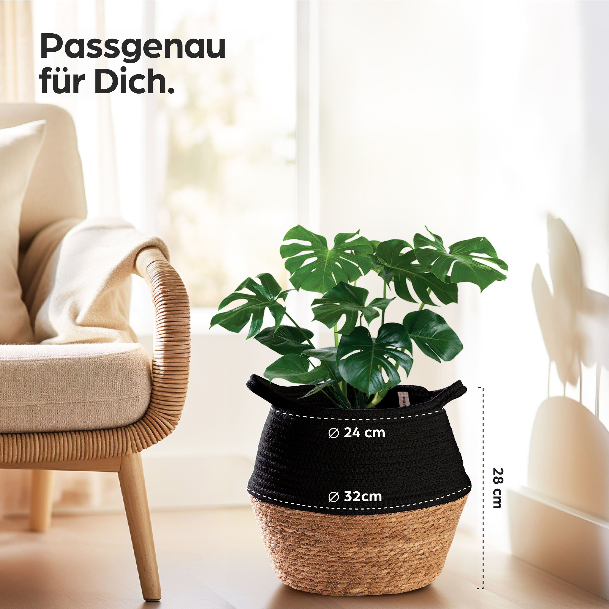 Praknu Aufbewahrungskorb Blumentopf Gross aus nachhaltigem Seegras und Baum günstig online kaufen