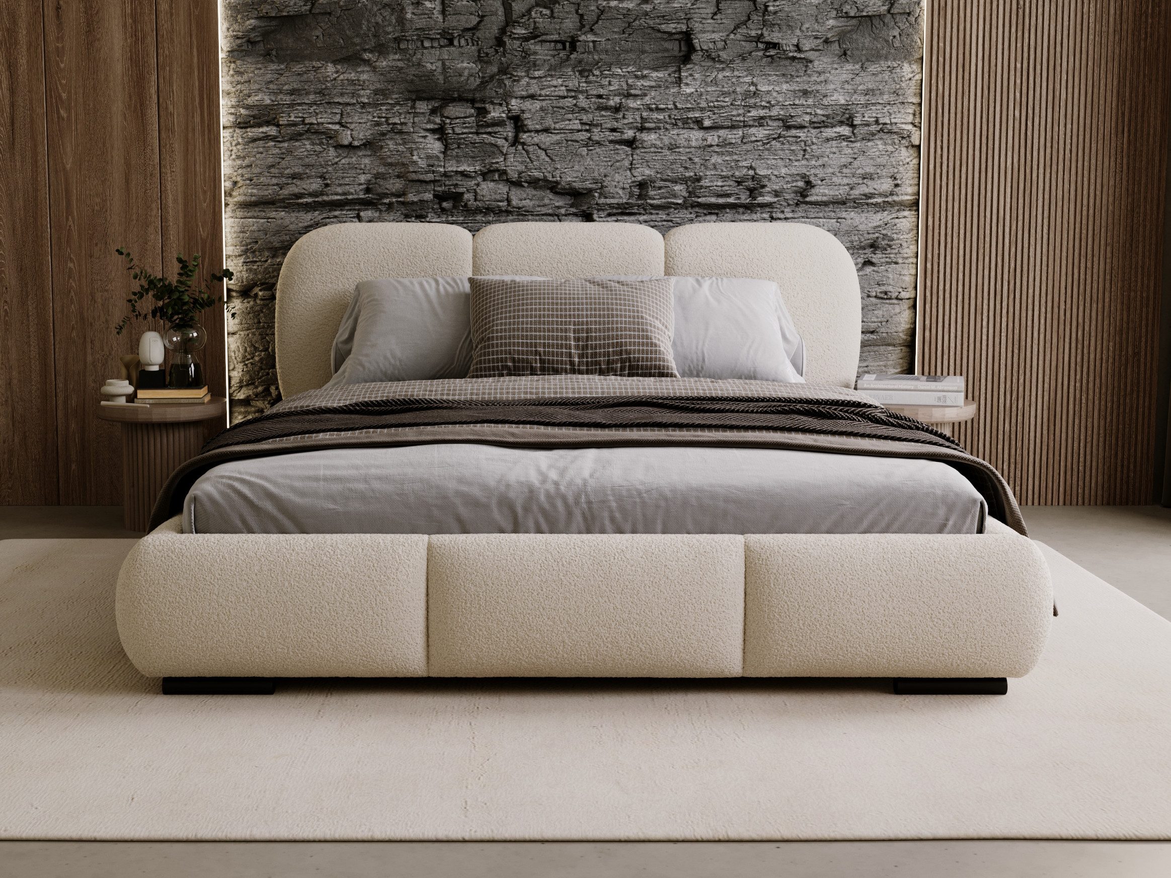 Compleo Polsterbett Wolkenbett, abgerundete Formen, Bouclé-Stoff, verschiedene Farben, TOPSELLER Stauraumbett MADE IN EU