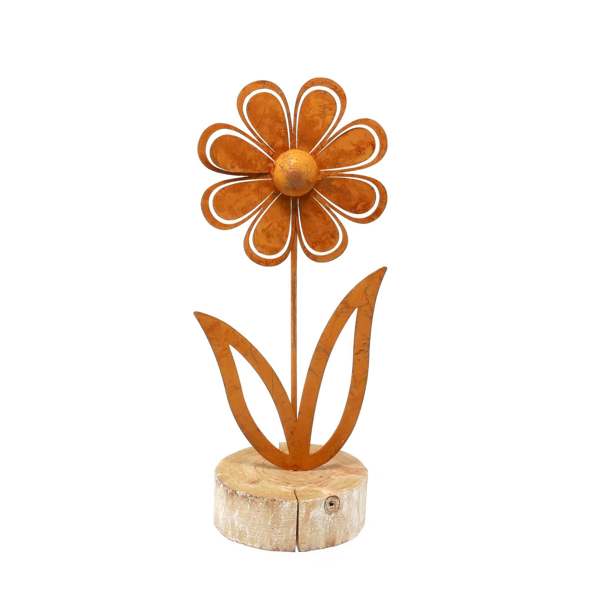 B&S Dekofigur Blume Rost Metall auf Holzfuß H 21 cm