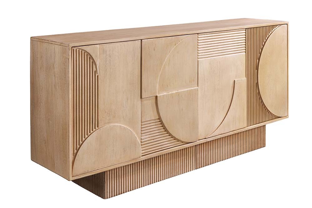 riess-ambiente Sideboard ART DECO 170 cm weiß gekälkt – Mangoholz, massiv, handmade, Stauraum (Einzelartikel, 1 St), kunstvoll gefertigte Kommode mit 3D‑Front - ideal für Wohnzimmer & Co.