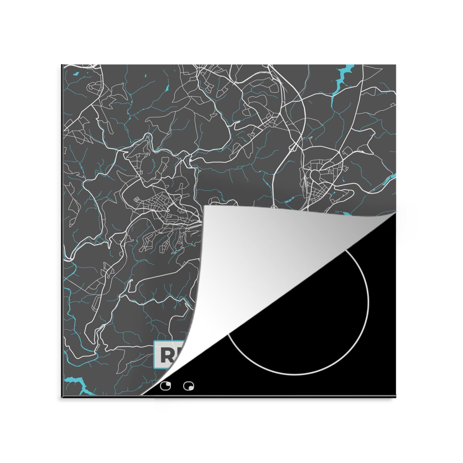 - cm, Deutschland MuchoWow Stadtplan Herdblende-/Abdeckplatte (1 Ceranfeldabdeckung, für Vinyl, Karte Blau Remscheid, tlg), - küche - Arbeitsplatte - 78x78
