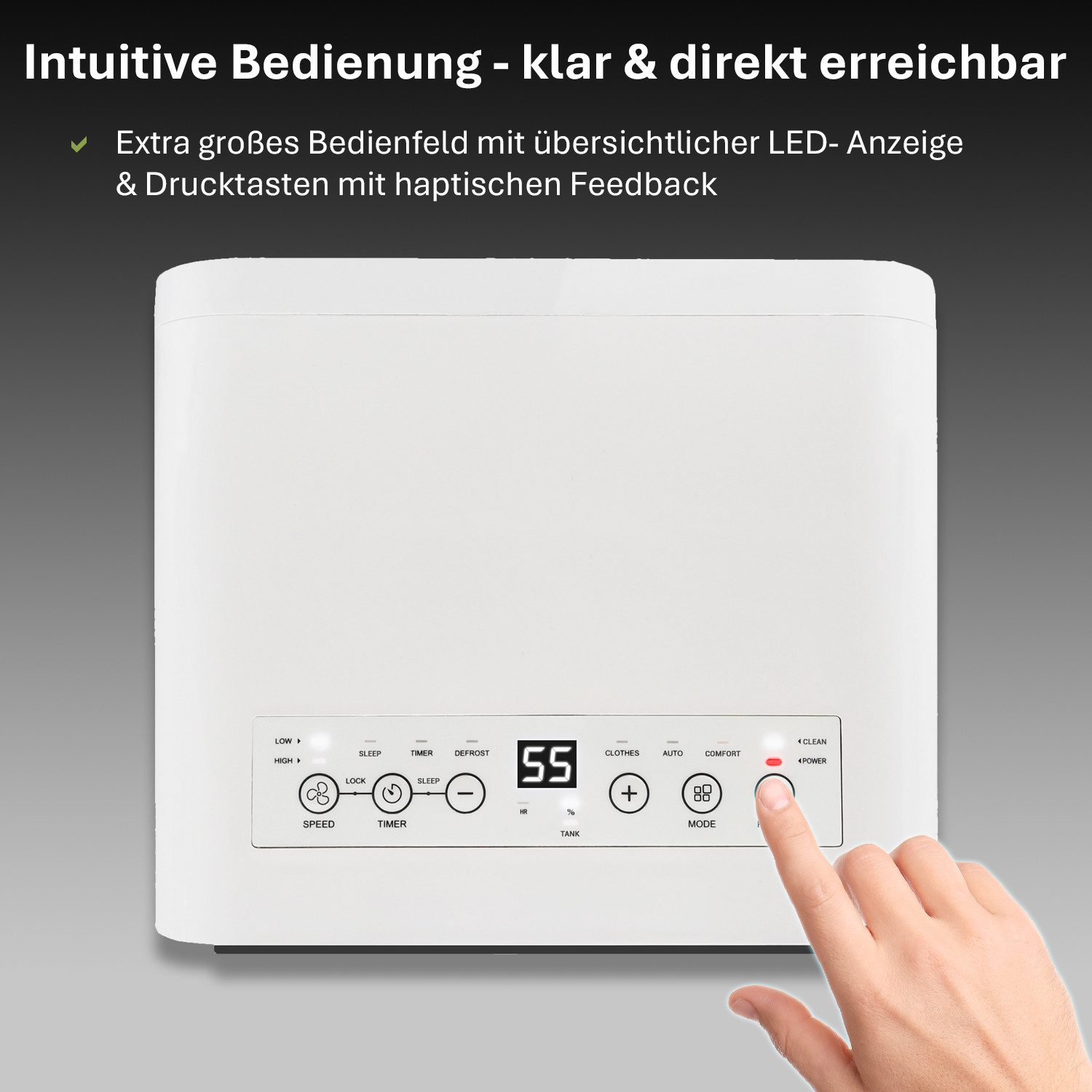 alfda Luftentfeuchter AEF1200, für 62 m³ Räume, Entfeuchtung 12,00 l/Tag, Tank 2,50 l, Automatikprogramm, bis 25 m², Drainageanschluss, gegen Feuchtigkeit