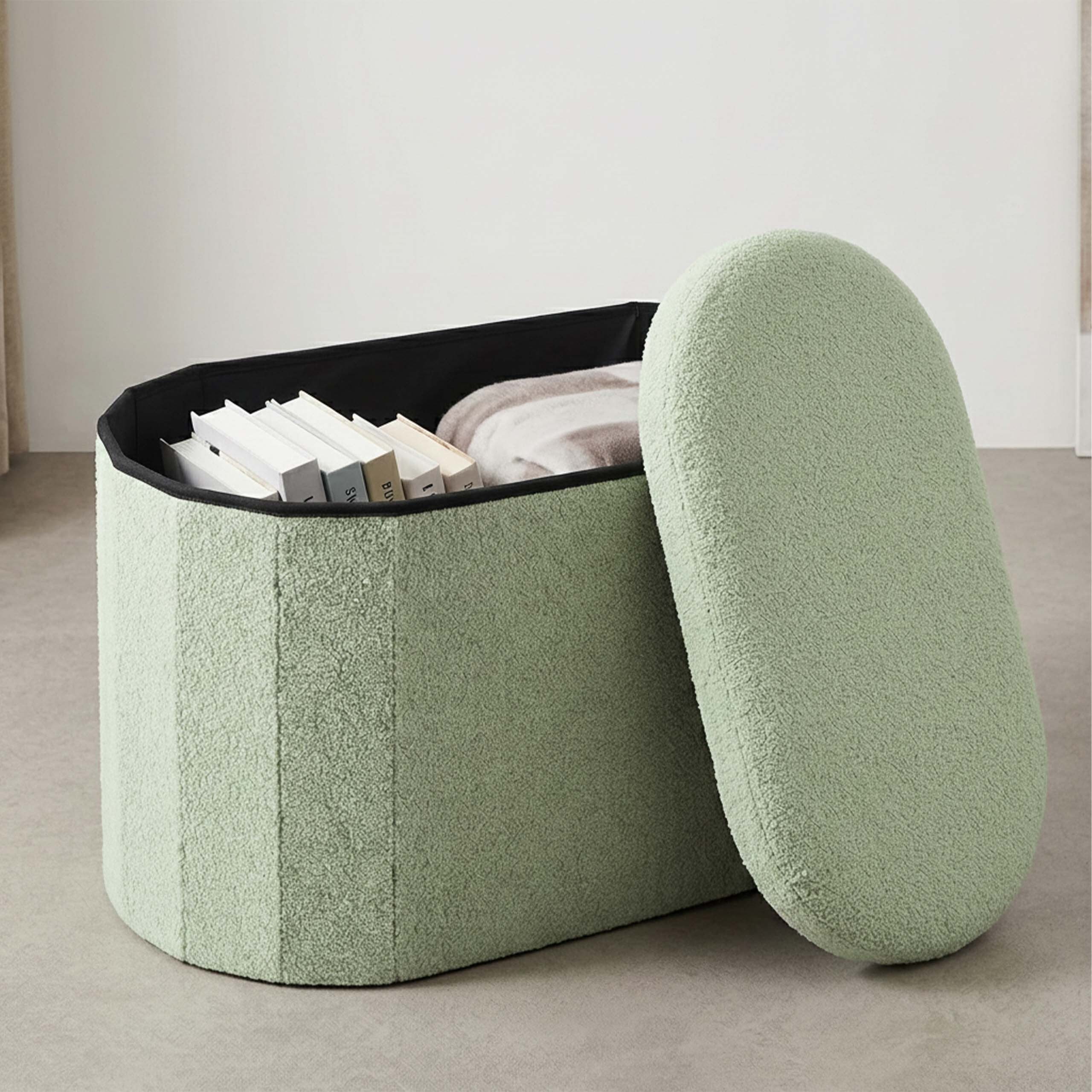 relaxdays Sitztruhe Sitzbank aus Teddystoff (1-St), Salbei – Bild 5 von 5