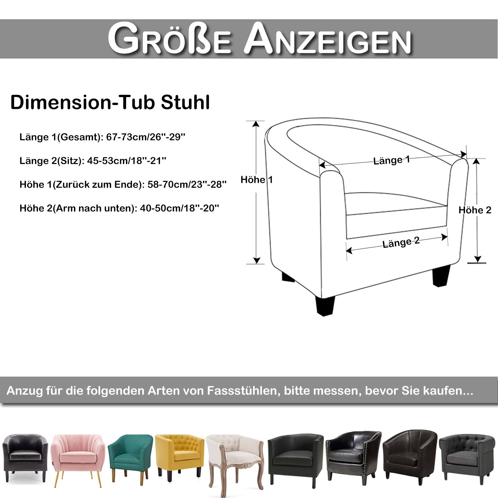 Sesselhusse Stretch, gedrucktes florales Barrel Muster, Dunkelgrau Chair für Akzentstuhl Einzelsessel, geometrisches Rosnek