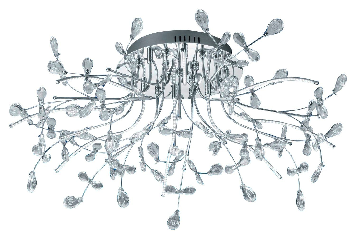 B-LEUCHTEN LED Deckenleuchte CRYSTAL, 8-flammig, Ø 77 cm, Chromfarben, Glas, Dimmfunktion, LED fest integriert, Warmweiß, LED Deckenlampe