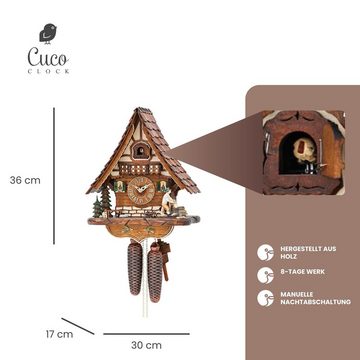 Cuco Clock Pendelwanduhr Kuckucksuhr Schwarzwalduhr "Holzleben" Wanduhr aus Holz (36 x 30 x 17cm, 8 - Tage Werk, manuelle Nachtabschaltung)