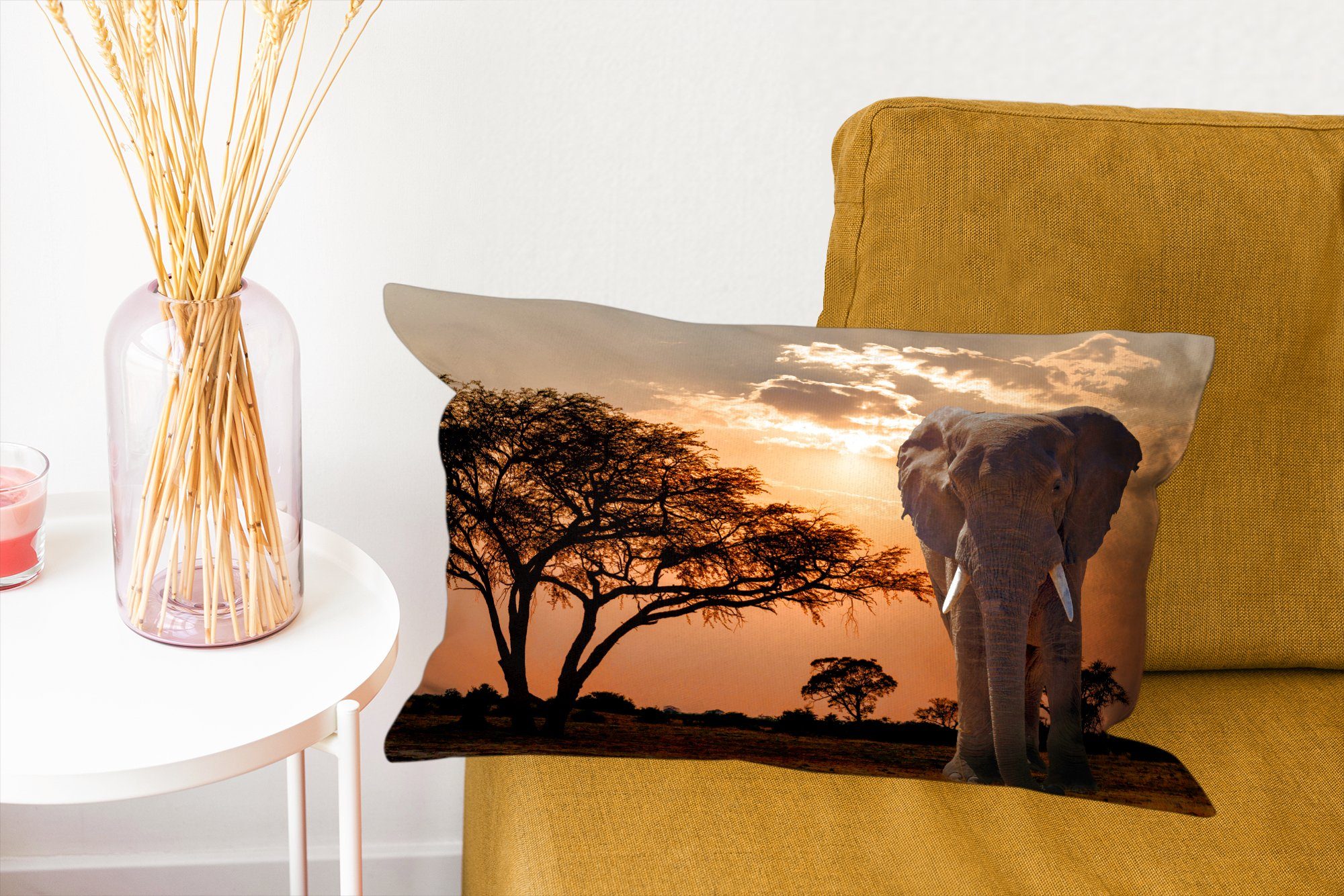 Schlafzimmer Baum MuchoWow Zierkissen, - Dekokissen Afrika, Wohzimmer mit Dekoration, Dekokissen - Füllung, Elefant