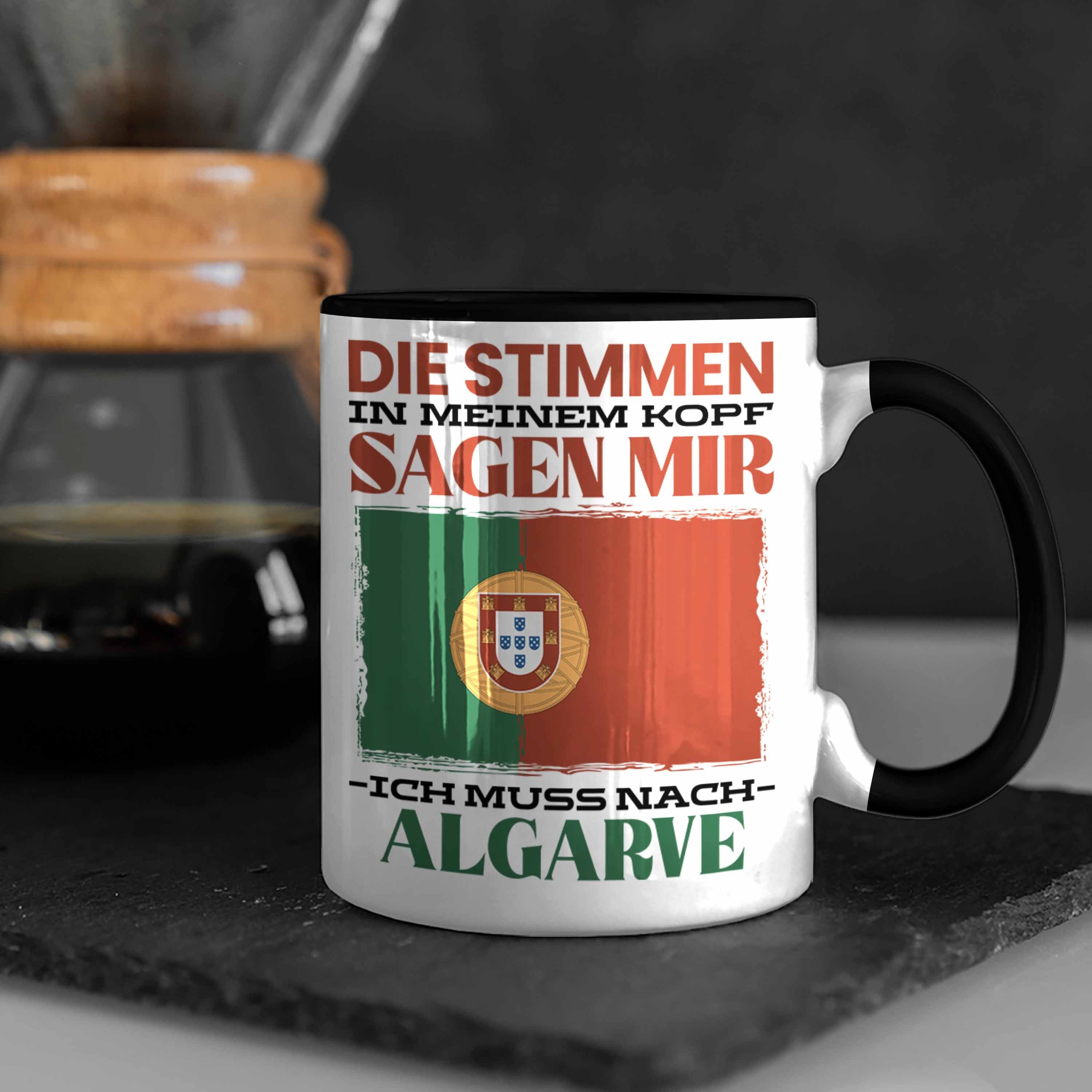 Schwarz Trendation Geschenk Tasse Urlaub Tasse Gesc Trendation Portgual Spruch Algarve - Heimat