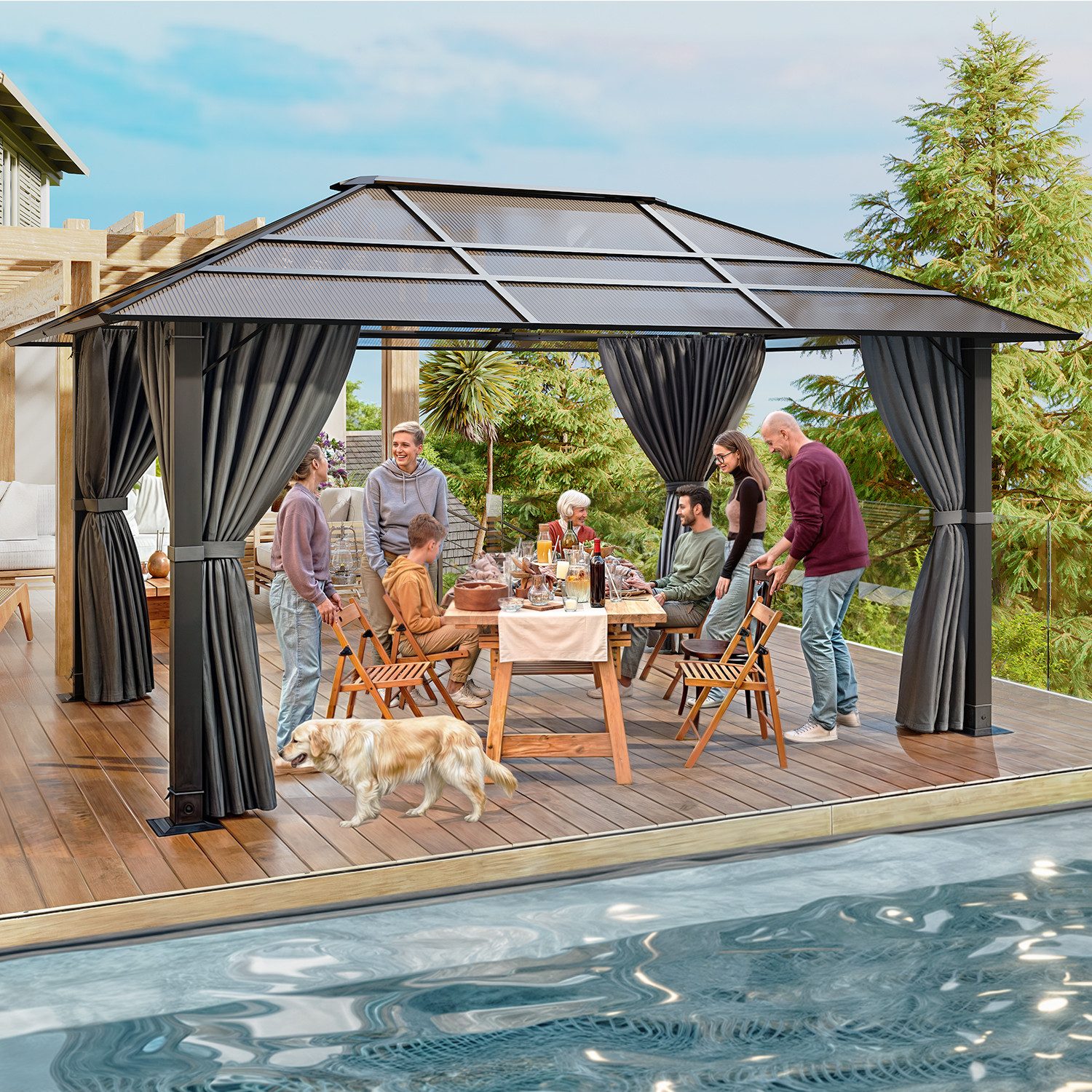 HOMALL Pavillon 3x3/3x4m Gartenpavillon Verdickter Aluminium-Pavillon, UV-Schutz, mit 4 Seitenteilen, (Mit 4 Seitenteilen 180G extra dickes Polyestergewebe Wasserdicht, rostfrei und UV-beständig), 20 Stück 6 mm Hohlkammer-PC-Platten für die oberste Schicht