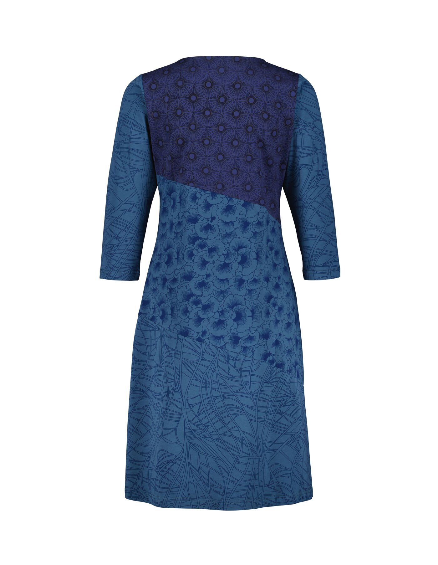 echtes Patchwork Deerberg Ziminka Hippie dunkelblau Goa Bio-Baumwolle bedruckt aus Jerseykleid Kleid Patchwork