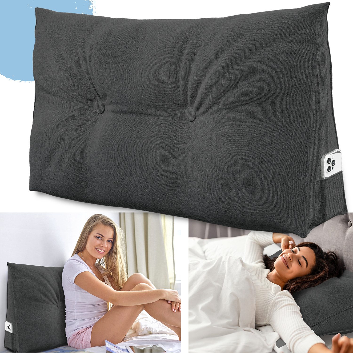 ELONEO Rückenkissen Keilkissen für Bett und Sofa, Lesekissen mit praktische günstig online kaufen