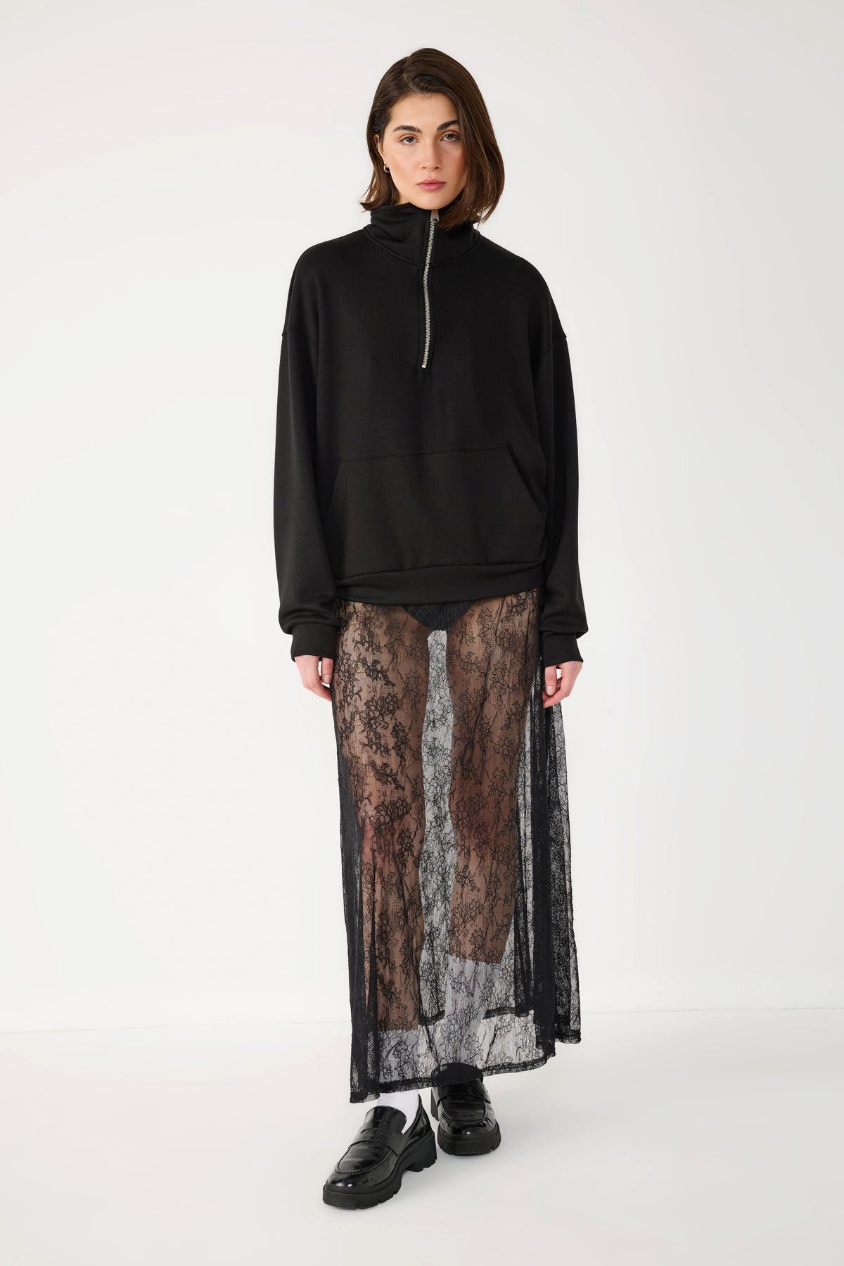 Kapuzensweatshirt Sweatshirt mit halbem Reißverschluss