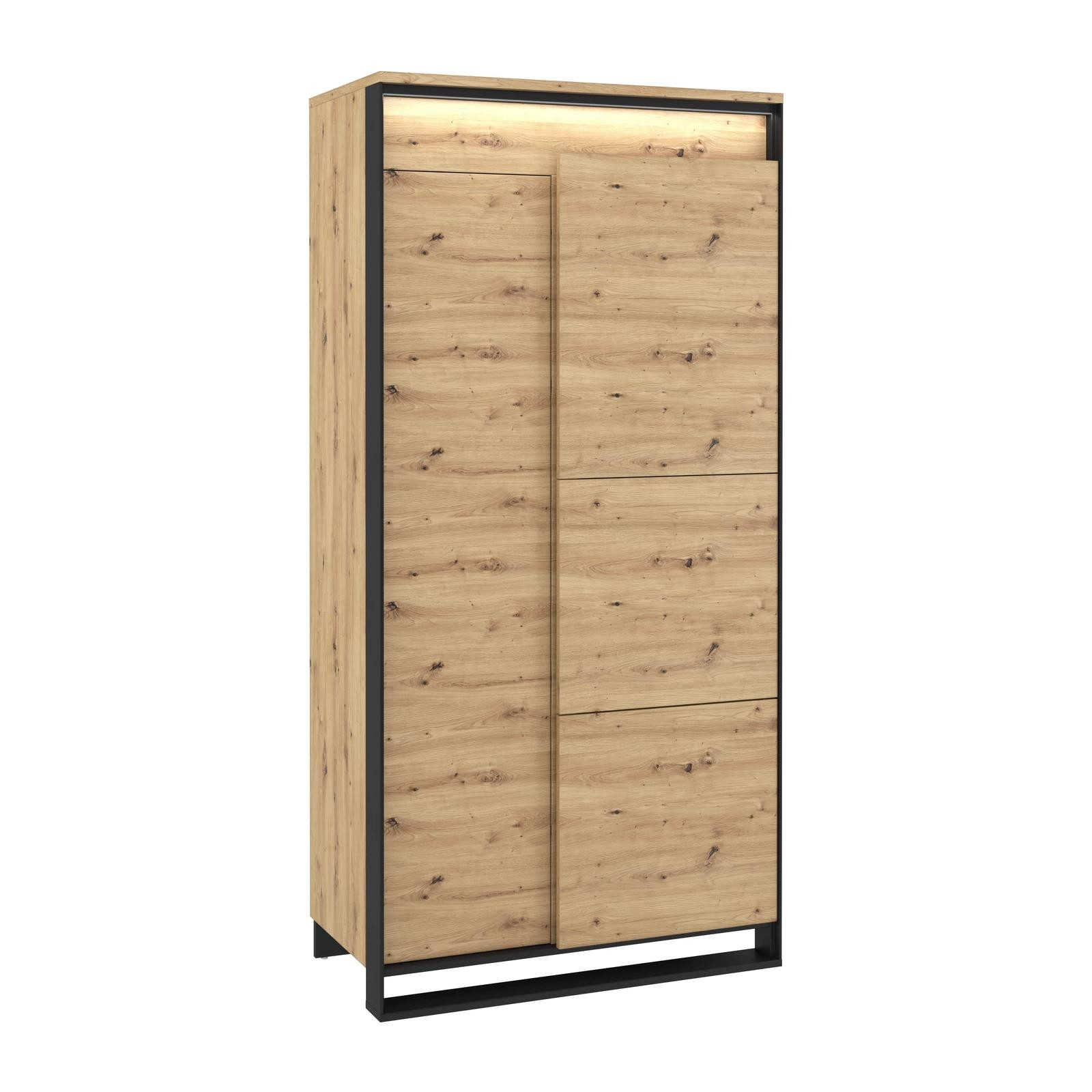 HAUSELEMENT Kleiderschrank QUANT QA-01 Drehtürenschrank LED-Beleuchtung 2 Türen Schrank 95 x 195 cm
