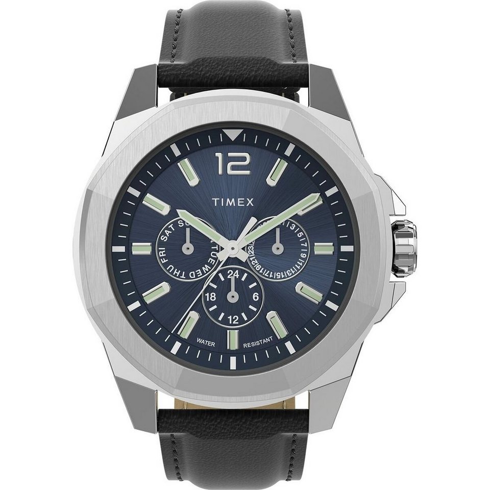 Timex Quarzuhr Timex Herrenuhr ESSEX AVENUE Schwarz Ø 44 mm Leder Armbanduhr