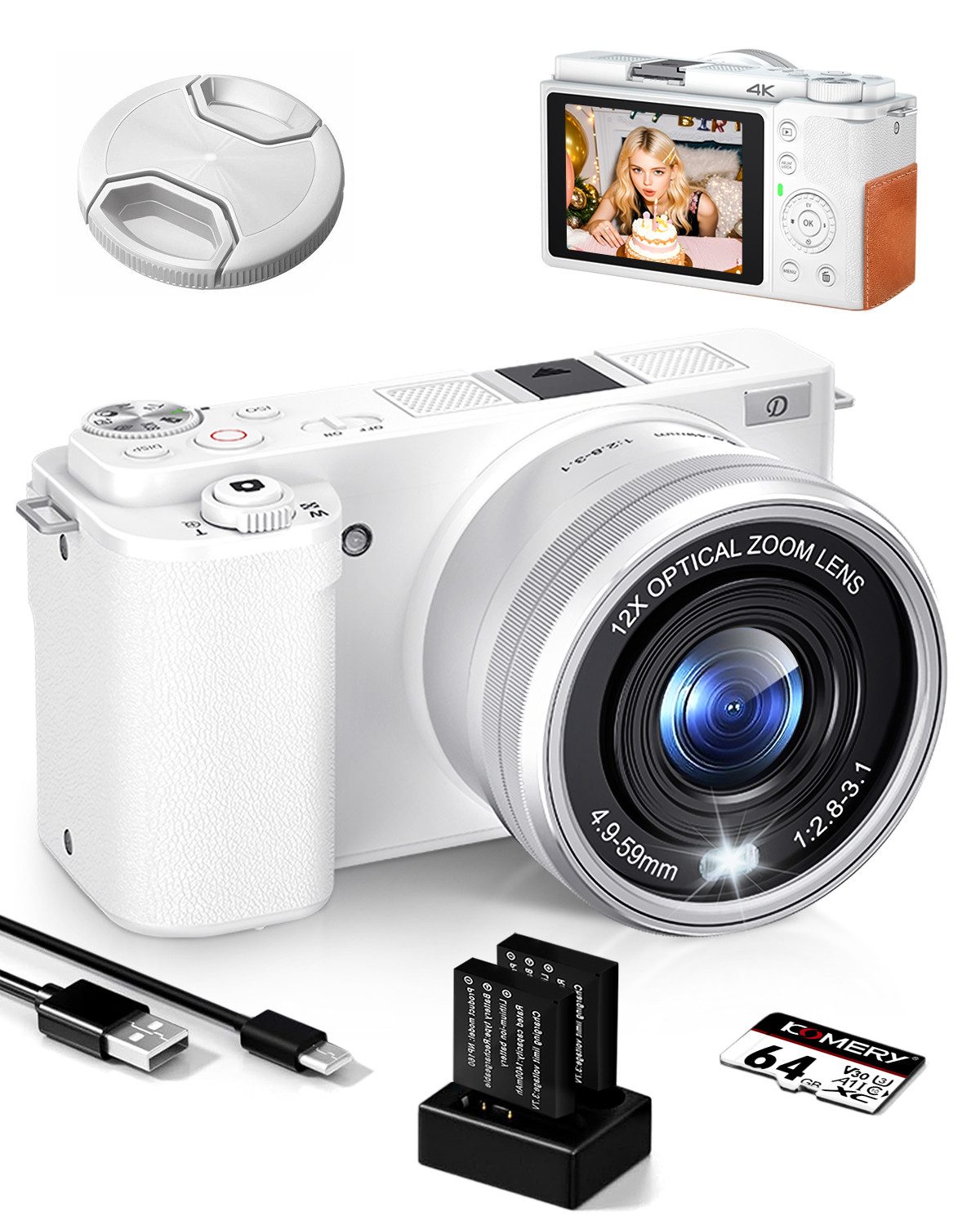 Digitalkamera 4K 64MP mit CMOS Sensor & 12X optischem Zoom Kompaktkamera