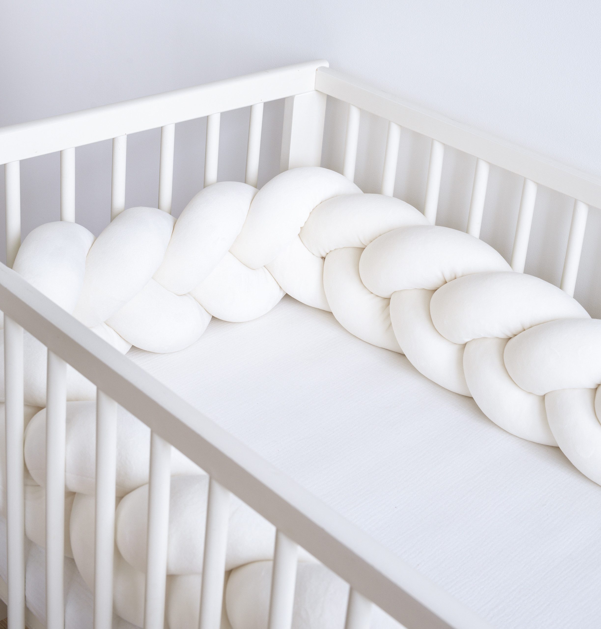 Loolay Nestchenschlange SAMT ECRU Geflochtenes Kissen Zierkissen Dekokissen Bettumrandung, (Zugluftstopper Zugluft Schlange Wickeltischumrandung Babybett Kinder – Bild 5 von 5
