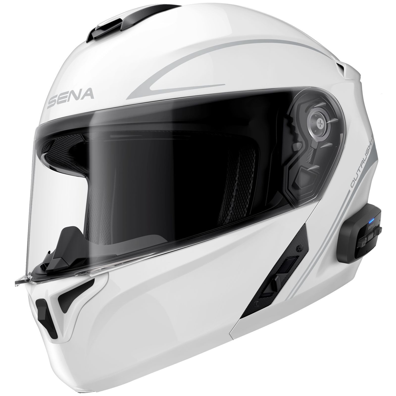 Sena Motorradhelm Sena OutRush R Klapphelm Weiss (ECE 22.06) (1er Set)