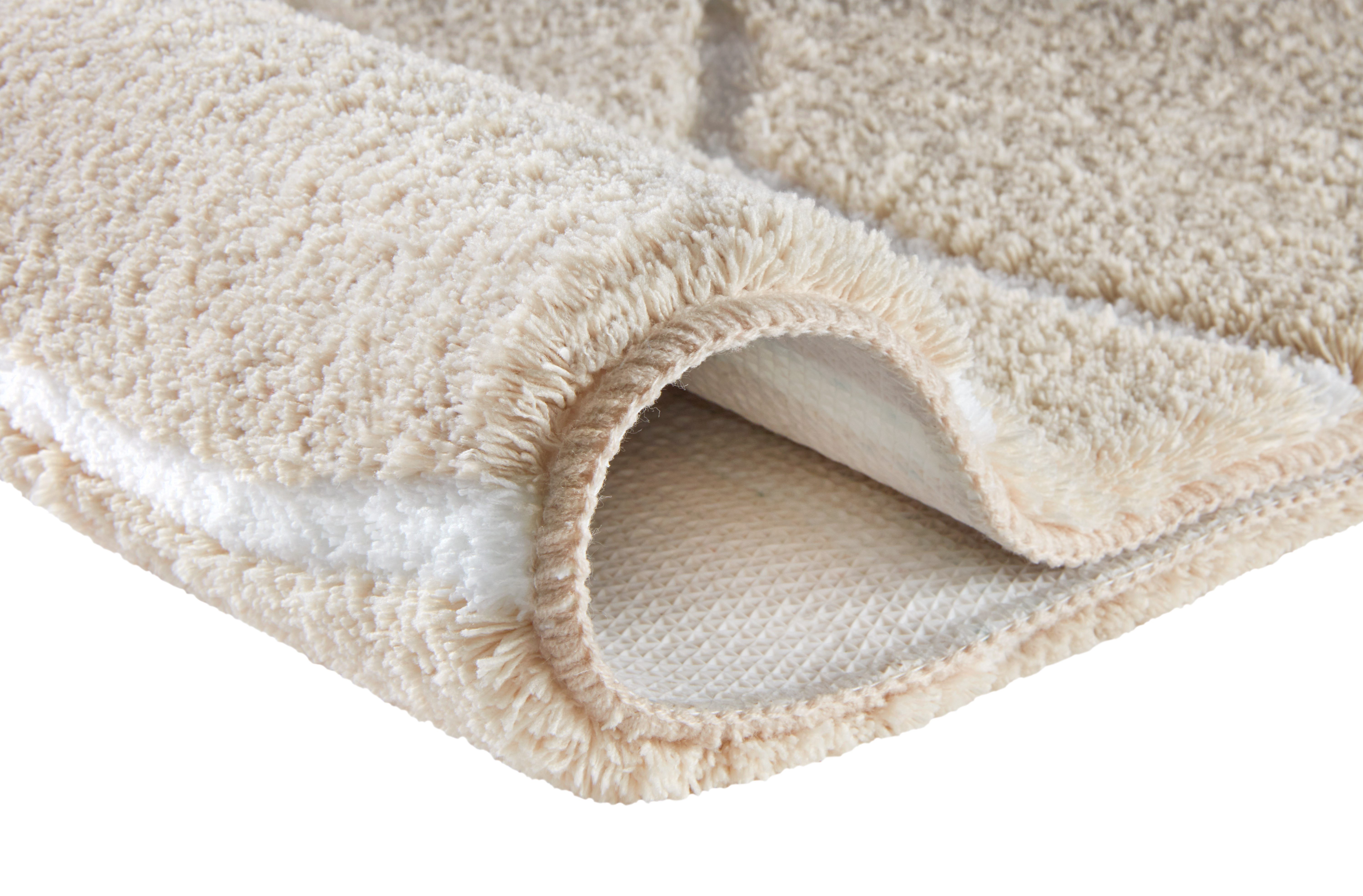 MEUSCH Badematte Lara, Höhe 20 mm, rutschhemmend beschichtet, fußbodenheizungsgeeignet, Polyester, rechteckig, Wellen-Design mit flauschigen weißen Akzenten