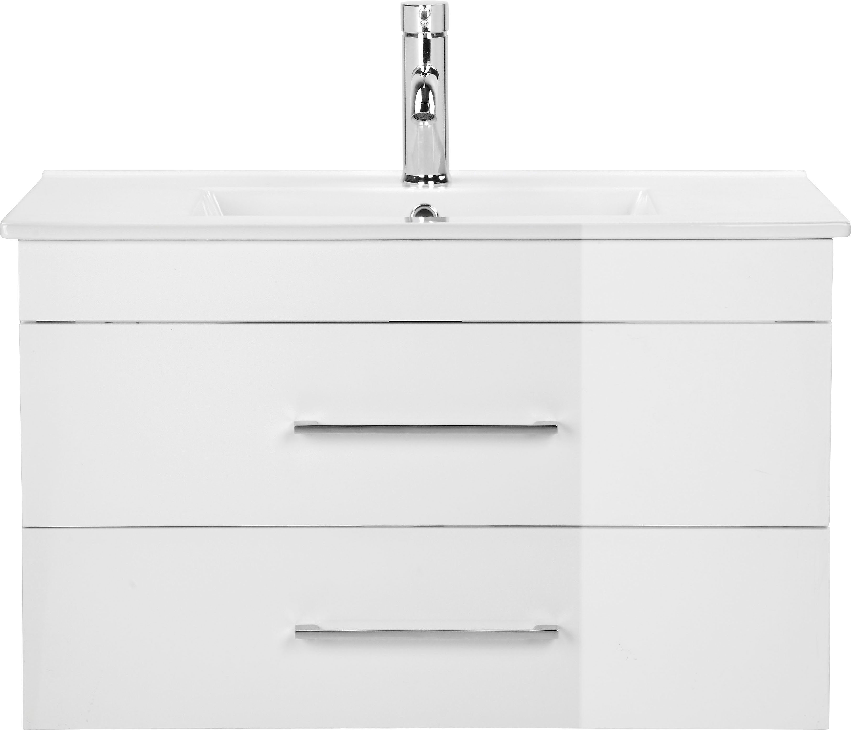 welltime Waschtisch Florenz Badmöbel Badschrank mit Waschbecken, Waschplatz mit 2 Auszügen und Softclose Breite 80cm