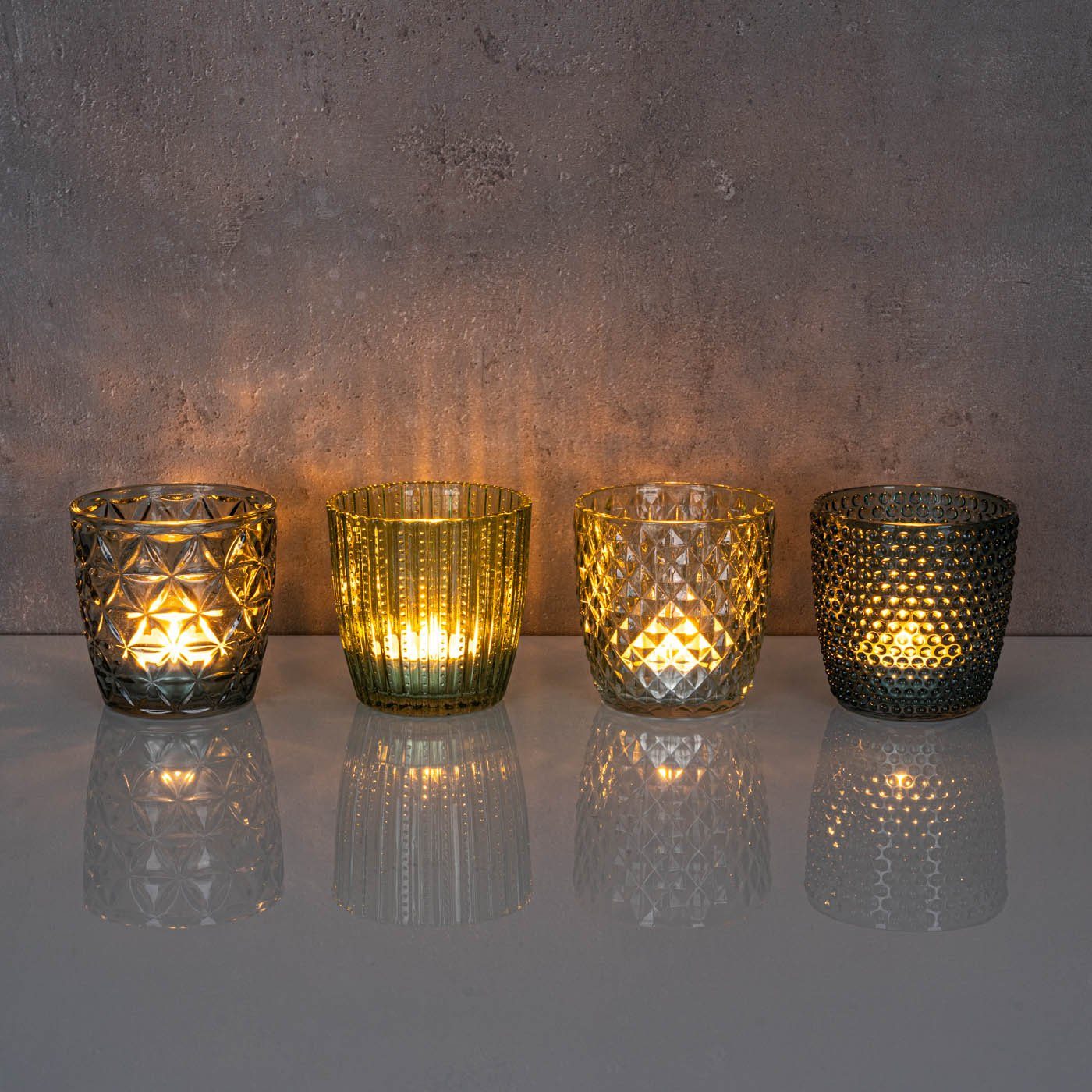 Levandeo® Teelichthalter, 4er Set Glas Windlicht H7,5cm Tischdeko Kerzen Teelichthalter Grün