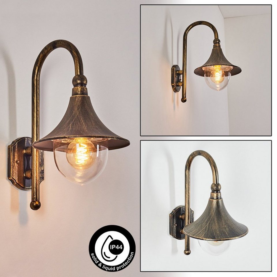 hofstein Außen-Wandleuchte »Paraolo« Außenwandlampe abwärts in antikem  Look, ohne Leuchtmittel, Aluguss in Braun/Gold, m. E27,Vintage Außenleuchte  für Terrasse u. Hof