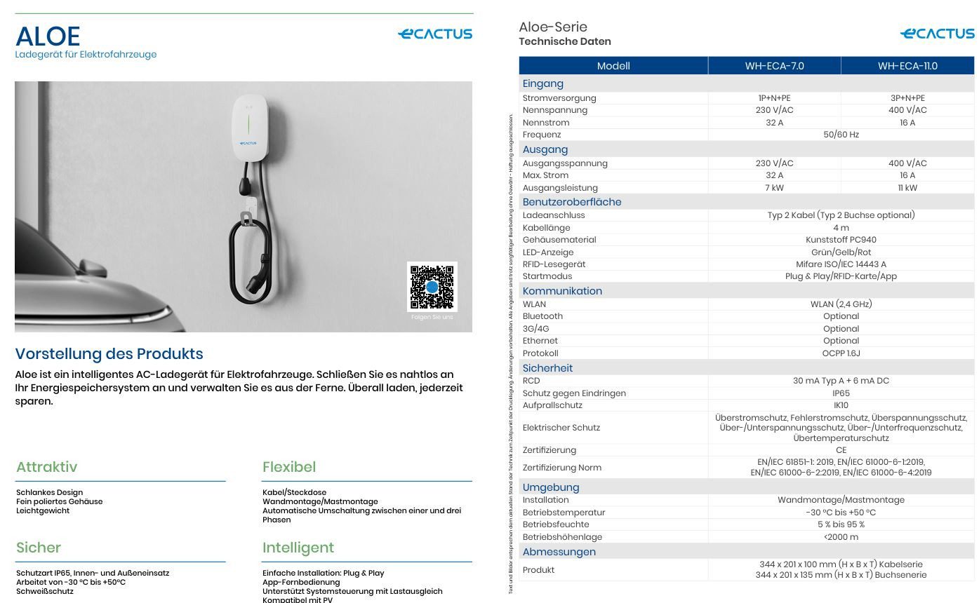 Paket.ag Elektroauto-Ladestation ECACTUS WH-ECA-113EUA – 11 kW, Typ 2, Smart Wallbox für Zuhause, 1-St.