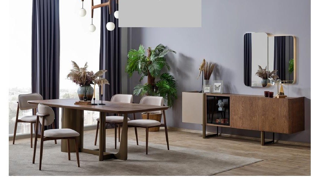 Essgruppe Modernes Esszimmer Set mit Tisch, 4 Stühlen und Spiegel