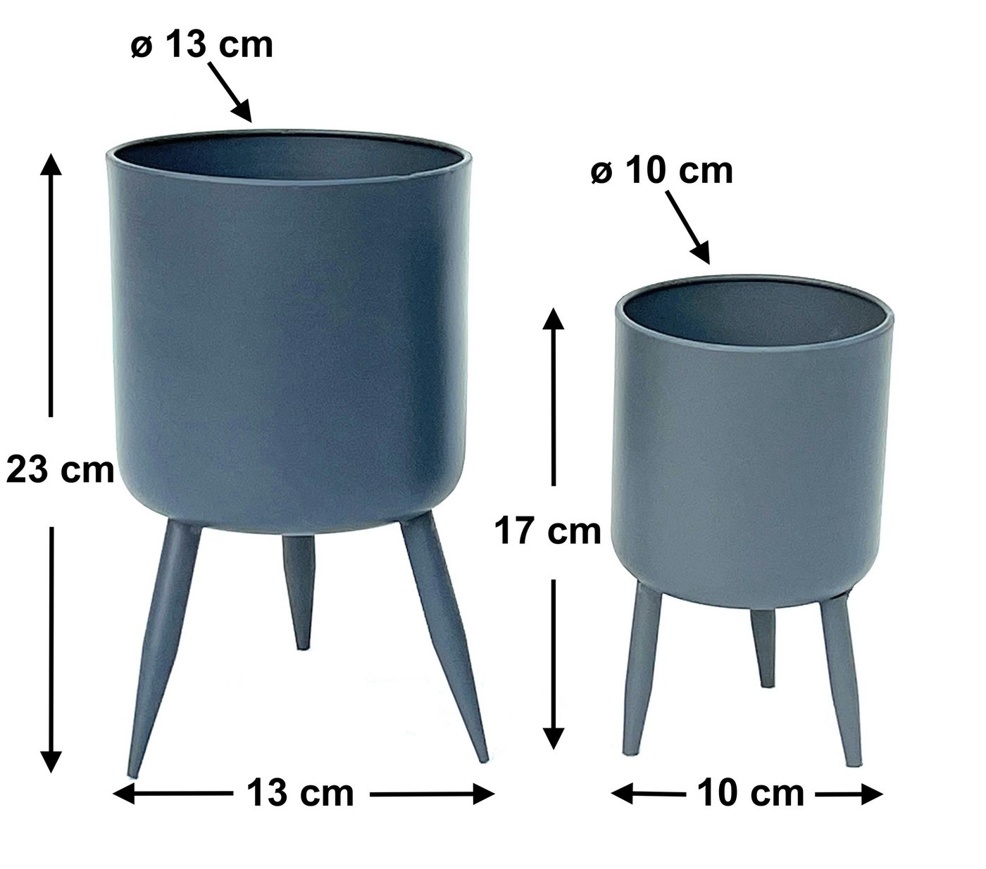 Thumbnail - DanDiBo Blumentopf mit Füßen Pflanztopf Blumenkübel mit Beinen Metall Grau 2er Set 96260, Modern Pflanzenständer Blumens...