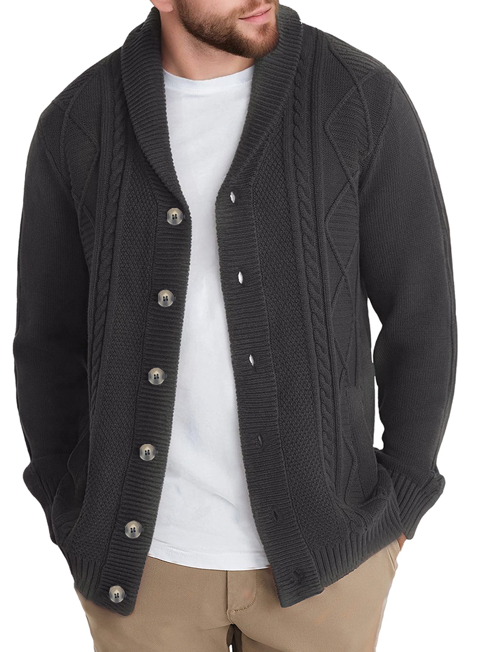 Strickjacke Schalkragen Herren Zopfmuster Strickjacke Herren