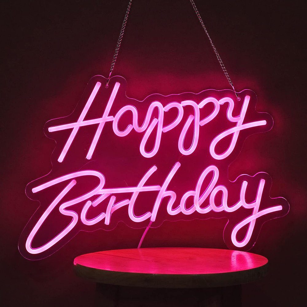 Birthday Rosa Beleuchtung, 5 Neonlicht, Deko Party Dekolicht Sunicol Farben Happy LED Geburtstagsfeier, USB, LED Wanddekoration, Lamp, Neonschild, 40x30cm,