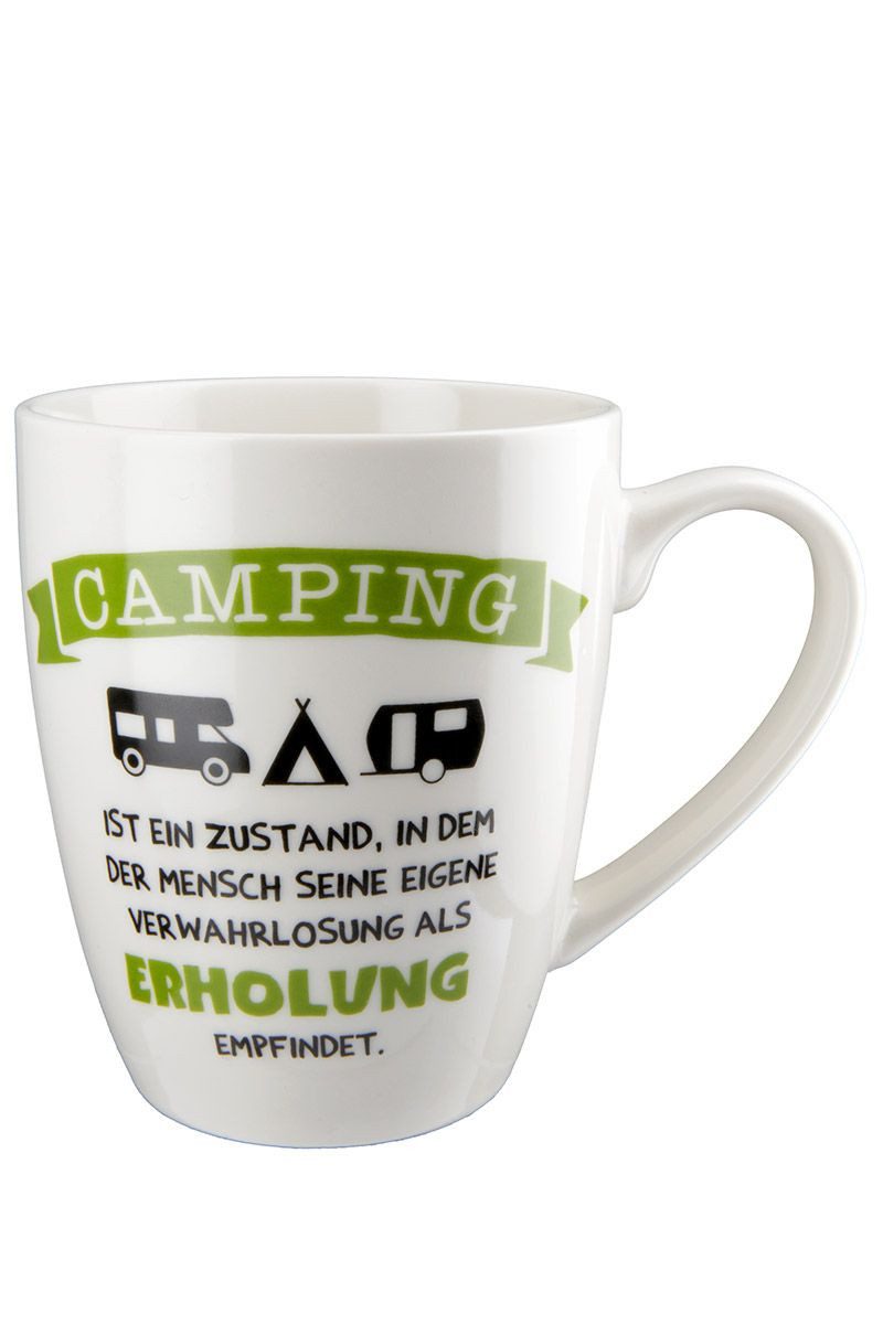 GILDE Tasse Kaffeebecher in Weiß mit Wohnwagenmotiv und Spruch, 1-tlg., Porzellan