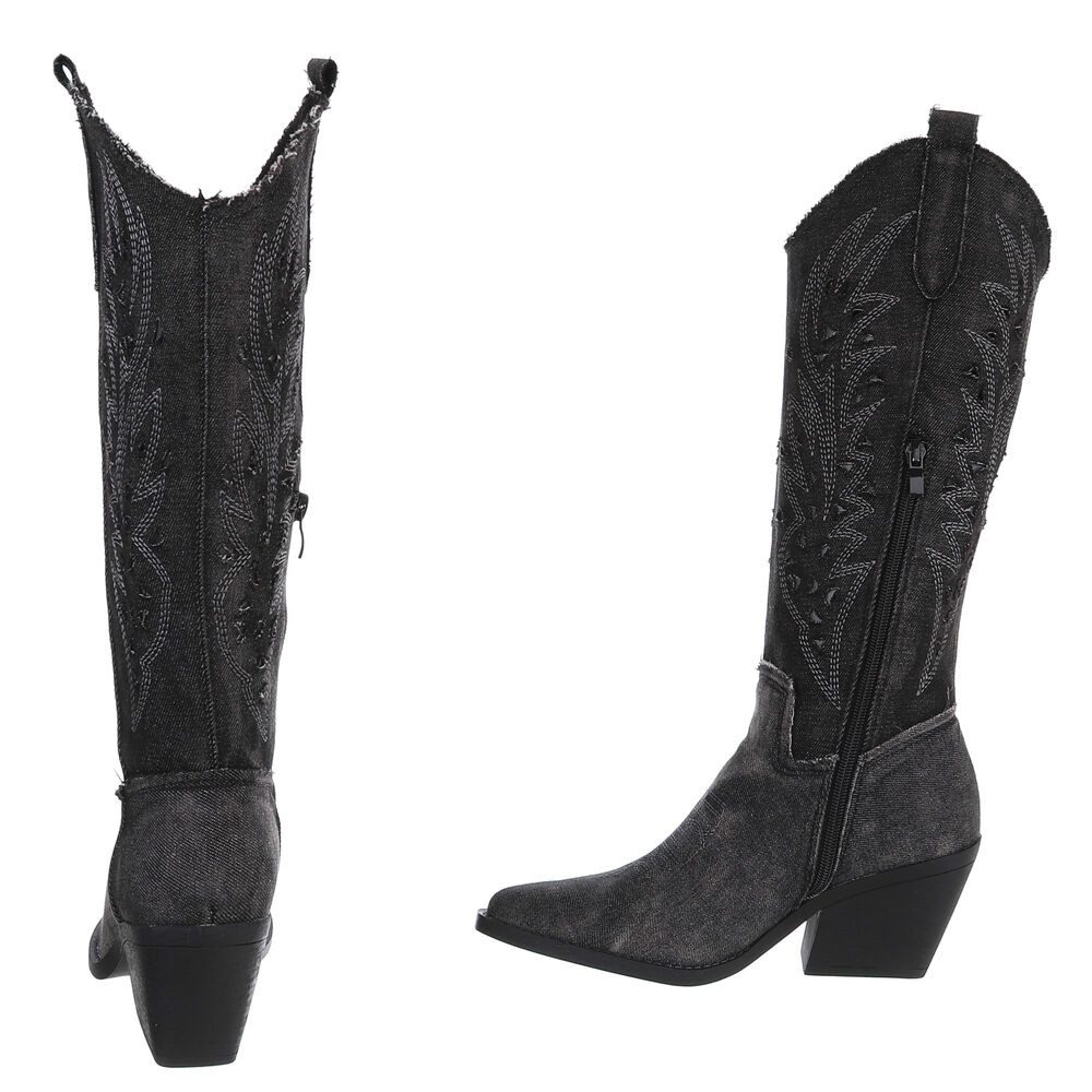 Ital-Design Damen Cowboyboots Western Sommerboots (88843828) Blockabsatz Stiefel in Schwarz