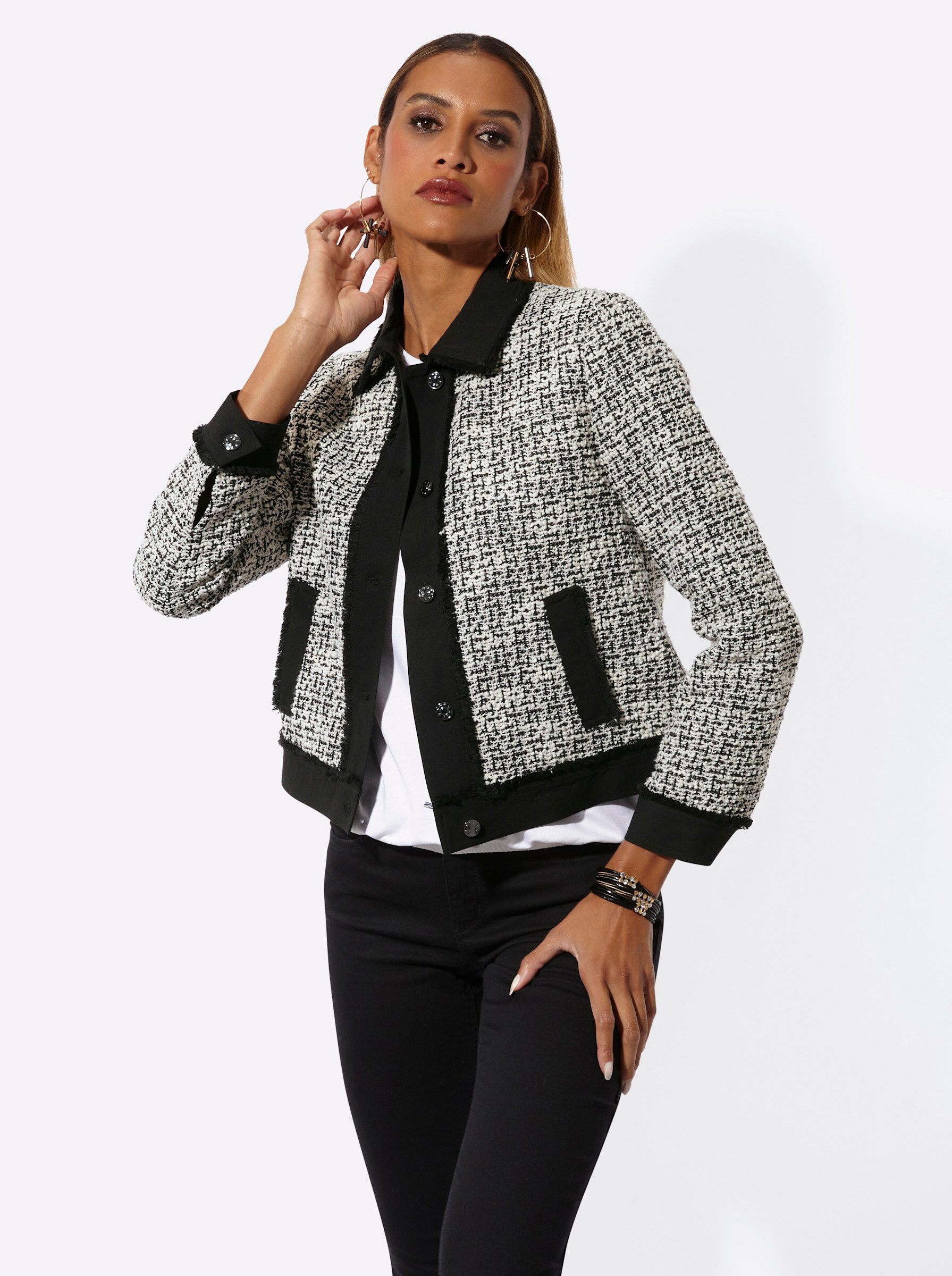 creation L Blusenblazer Bouclé-Blazer Langarm