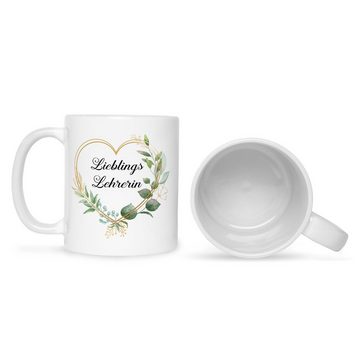 GRAVURZEILE Tasse mit Spruch - Lieblingslehrer/Lieblingslehrerin, Keramik, Lehrerin - Farbe: Weiß