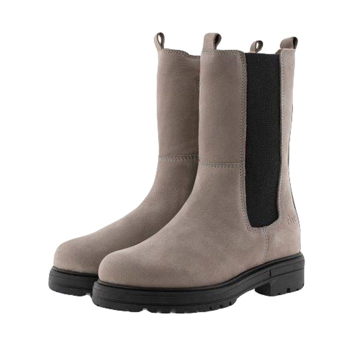 Clic Clic Stiefel Teens Taupe Schnürstiefelette 20418 Boots Leder Damen Lammfellfutter