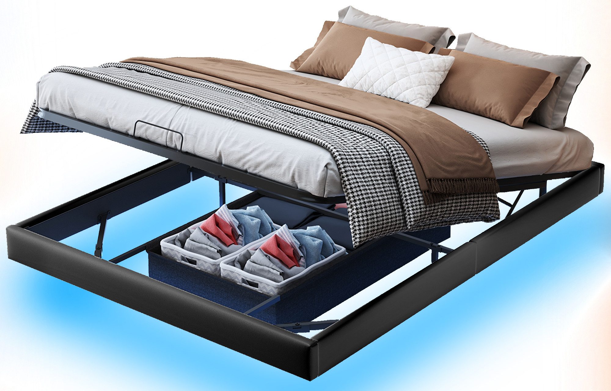 FUROKOY Polsterbett 160x200cm Polsterbett LED schwebende Bett günstig online kaufen