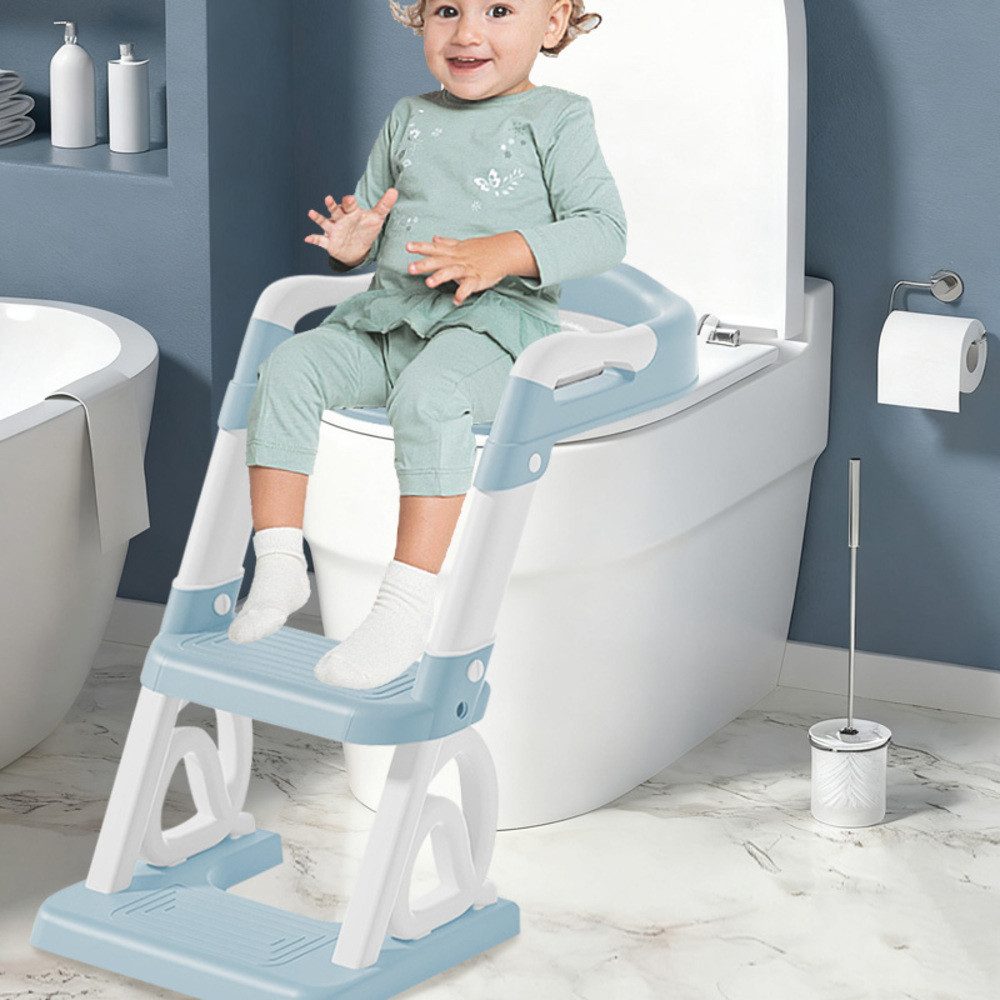 JEOBEST Toilettentrainer Toilettensitz Kinder mit Treppe, Faltbarer Kinder Toiletten Trainer, (Toilettensitz 2 in 1, Tritthocker, Rutschfestes)mit Gepolstertem Sitz
