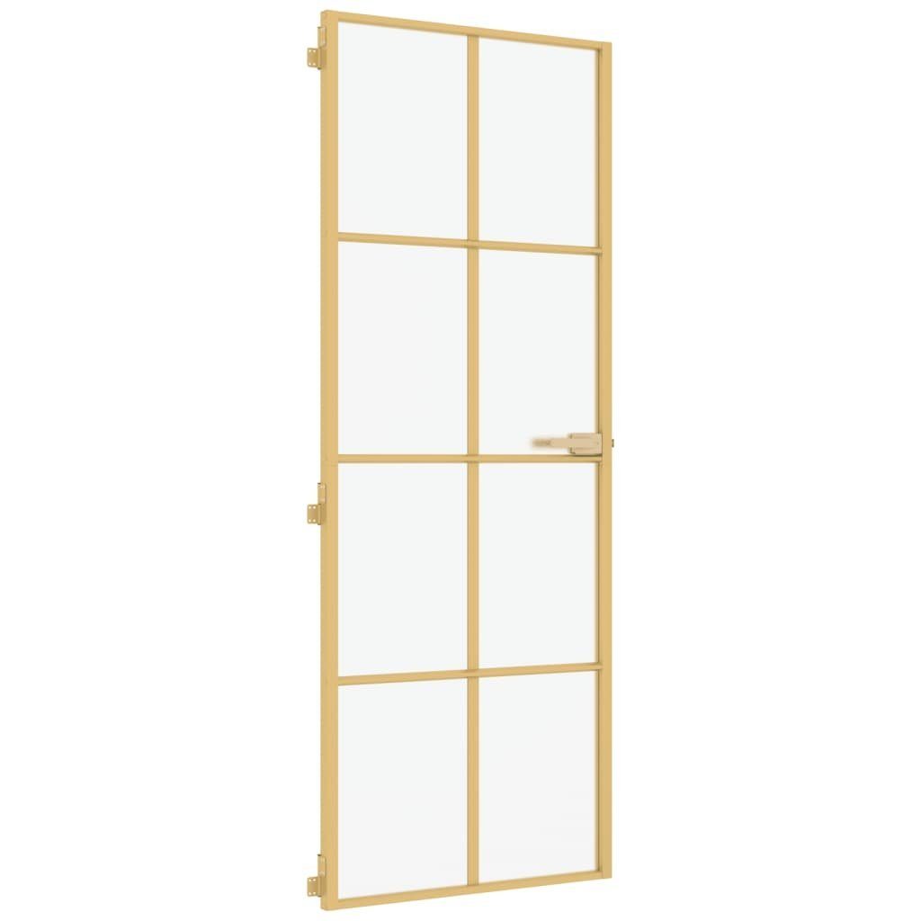 vidaXL Zimmertür Innentür Zimmertür Glas Schlank Golden 76x201,5 cm Hartglas und Alumin