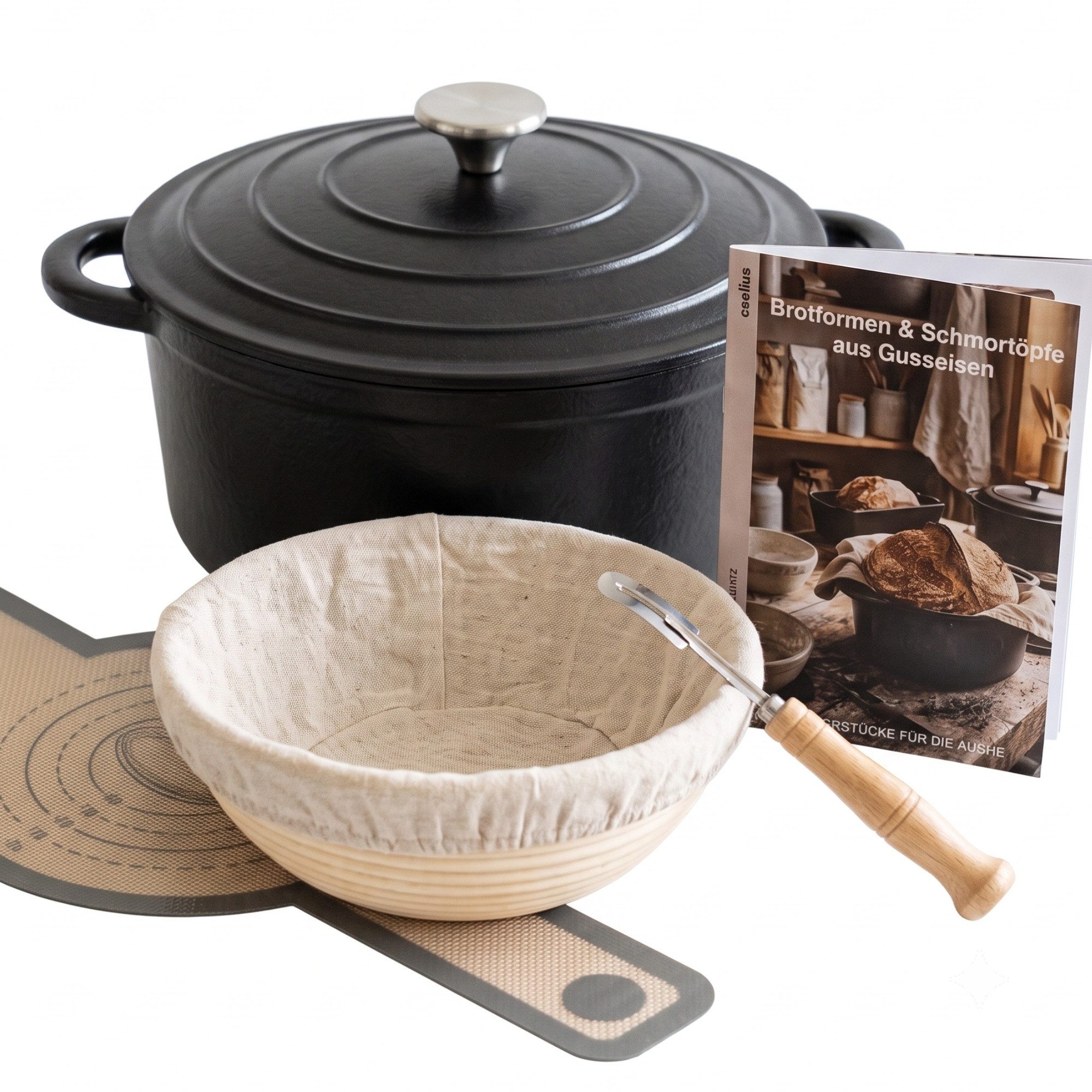 osoltus Kochtopf osoltus Brotback Schmortopf Set Gusseisen Topf 26cm 5,9 Liter Emaille