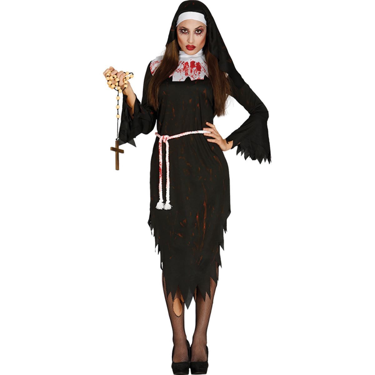 Hexen-Kostüm Kostüm Lady Zombie Nonne Kleid,Haube,Gürtel Gr.L