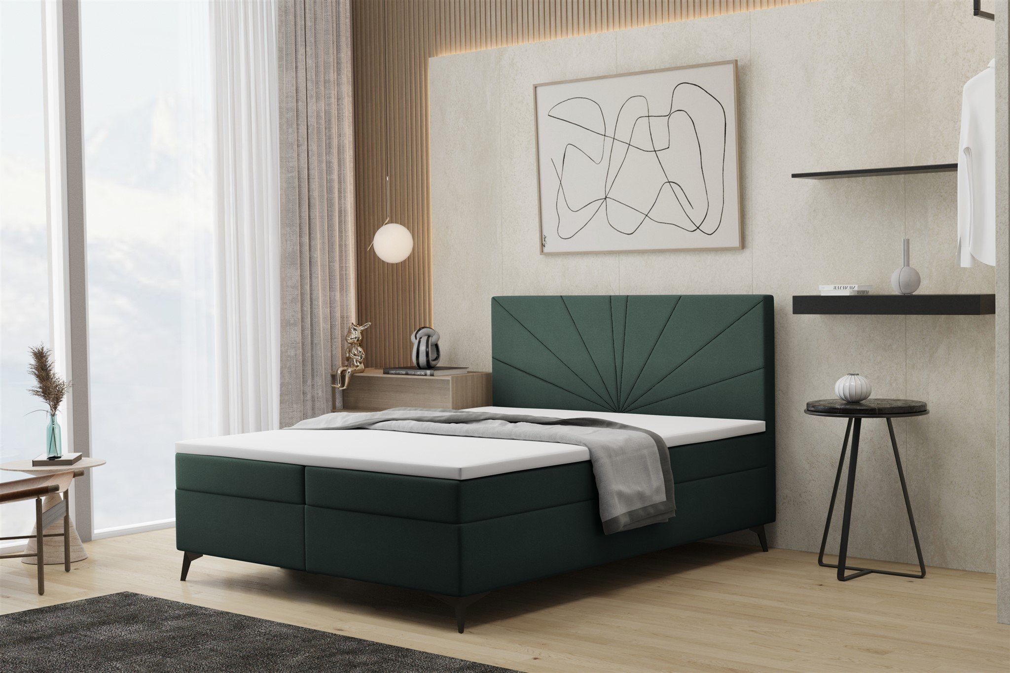 Fun Möbel Boxbett Schlafzimmerbett PONCE Überlänge in Stoff Riviera (auch in Standardlänge erhältlich), inkl. Bettkasten und Topper