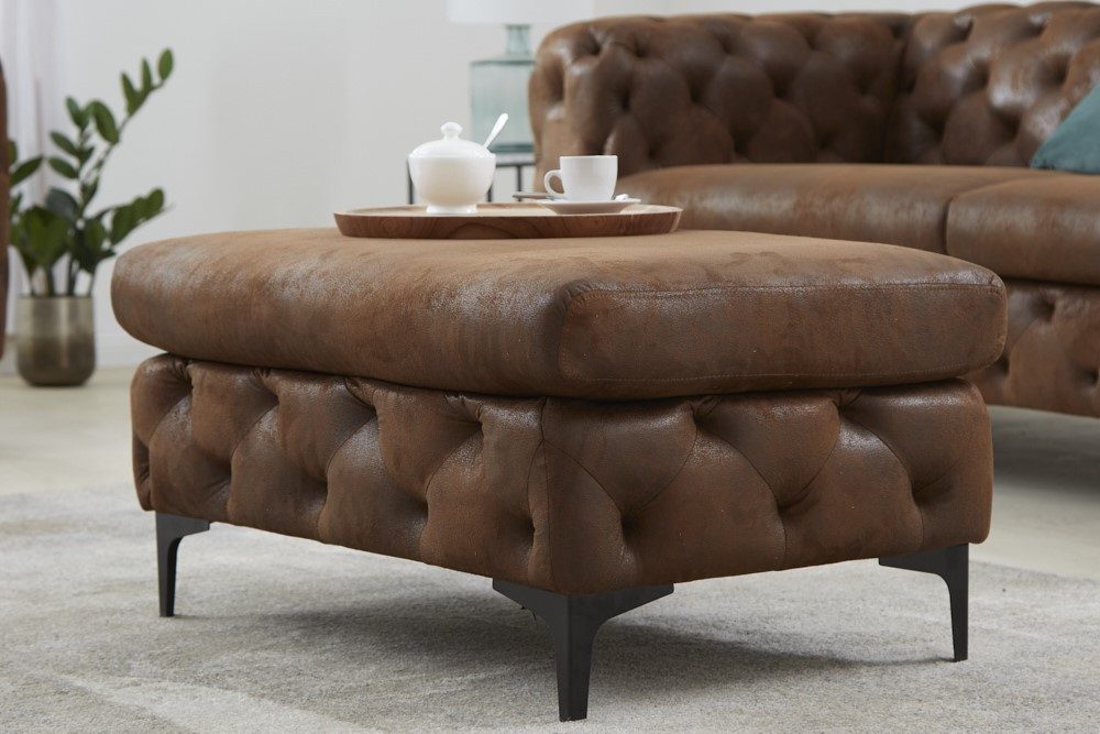 riess-ambiente Fußhocker MODERN BAROCK 92cm antik braun / schwarz · Fußhocker mit Ziersteppung (Einzelartikel, 1 St), Wohnzimmer-Hocker aus Microfaser im Retro-Design · mit Federkern