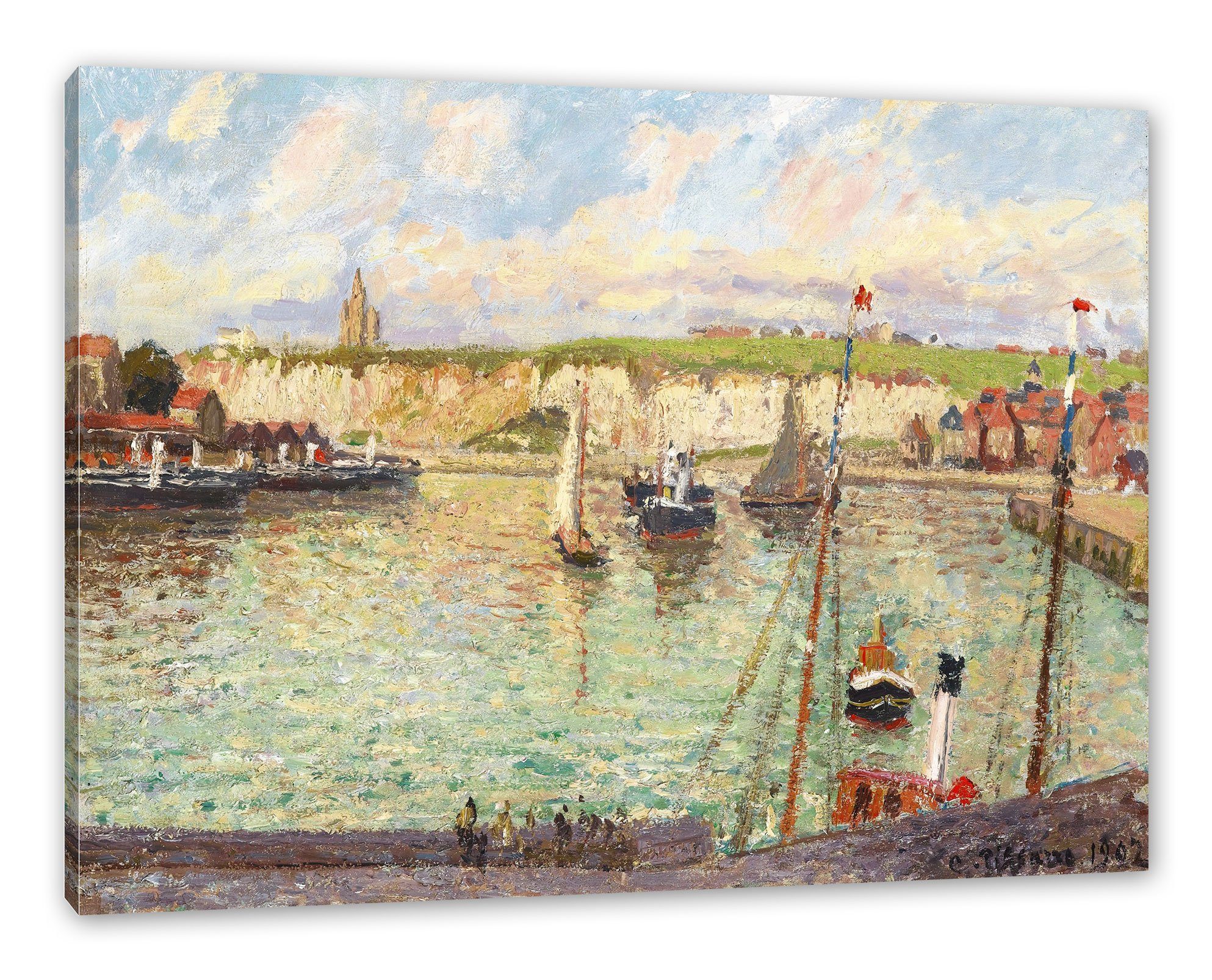 Pixxprint Leinwandbild Camille Pissarro - L'AVANT-PORT DE DIEPPE APRÈS-MIDI, Camille Pissarro - L'AVANT-PORT DE DIEPPE APRÈS-MIDI (1 St), Leinwandbild fertig bespannt, inkl. Zackenaufhänger