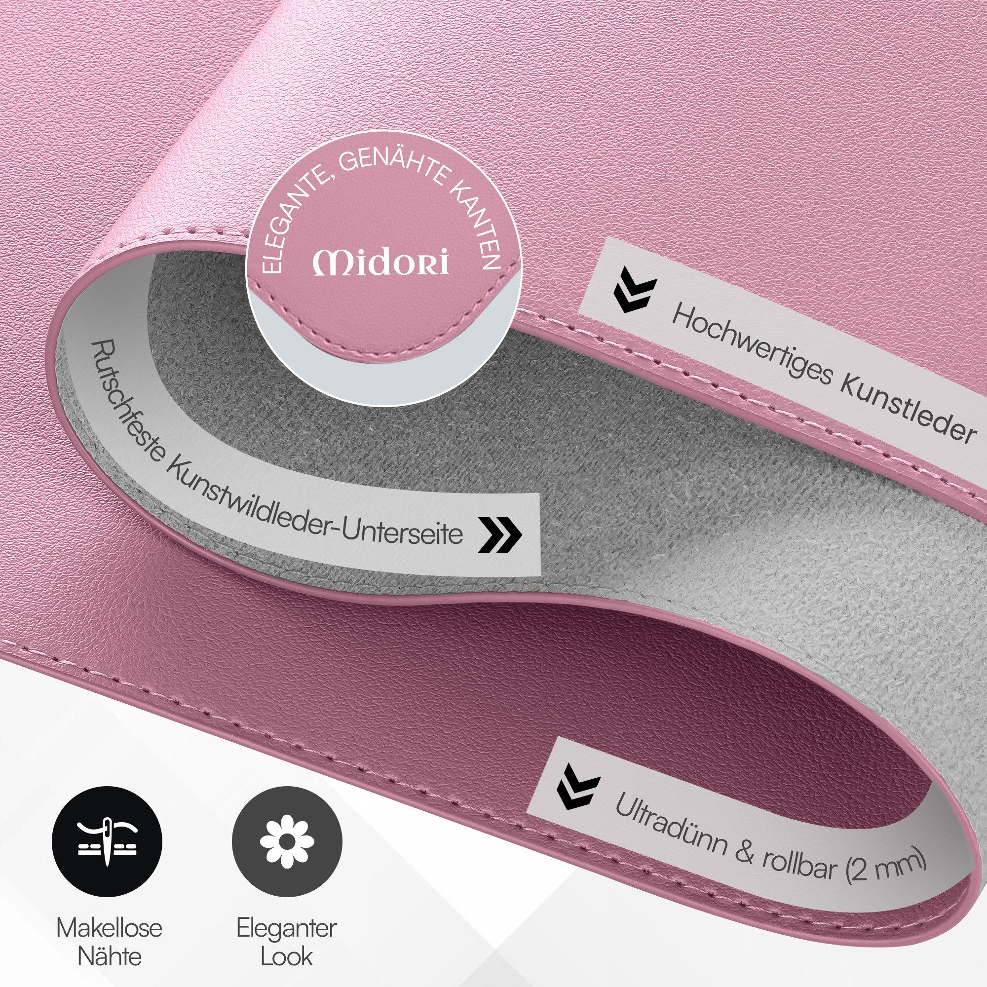 Midori Schreibtischunterlage, (Midori Schreibtischunterlage 60x35cm Mauspad Tischunterlage Rosa)