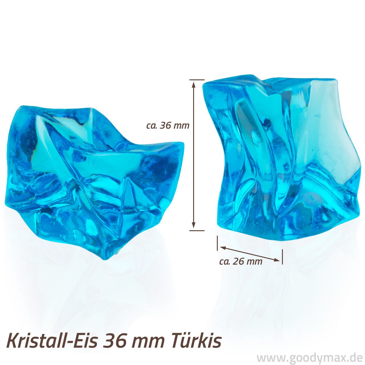 Goodymax Streudeko Kristall-Eis 36 mm Türkis 10 Stück, künstliche Eiswürfel Ziersteine Dekosteine Edelsteine Dekoeis