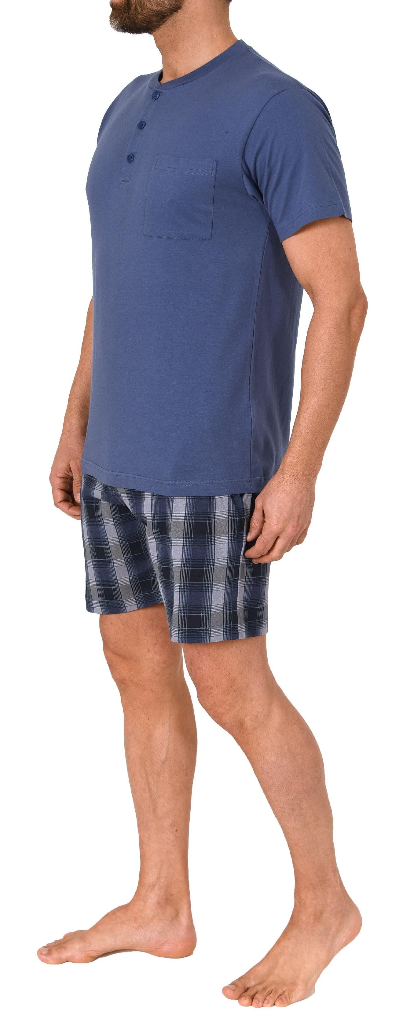 Normann Pyjama Herren Kurzarm Schlafanzug Shorty mit karierter Jersey Hose