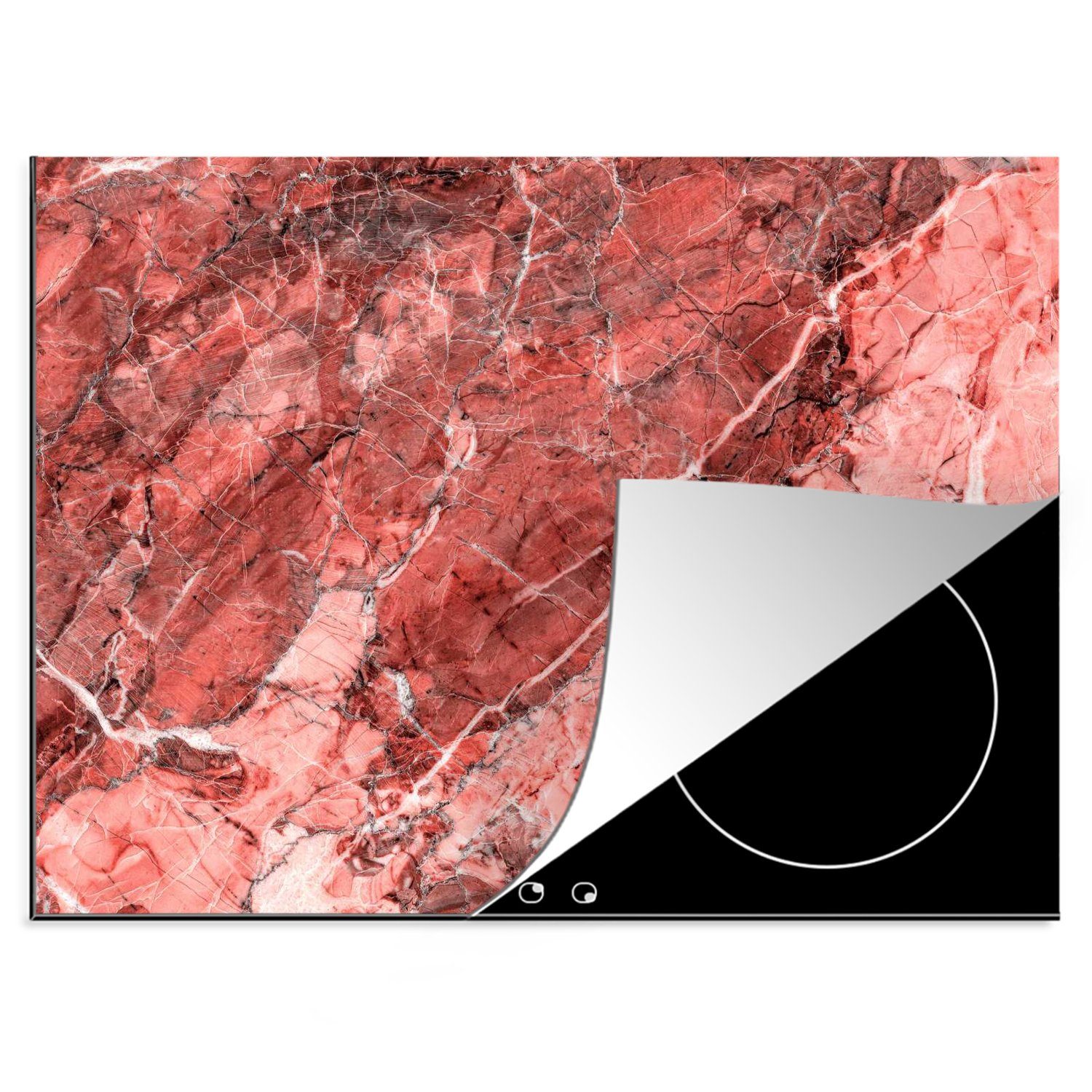 MuchoWow Herdblende-/Abdeckplatte Kristall - - (1 cm, Vinyl, Rosa nutzbar, 70x52 - Granit, Arbeitsfläche Ceranfeldabdeckung Rot tlg), Mobile