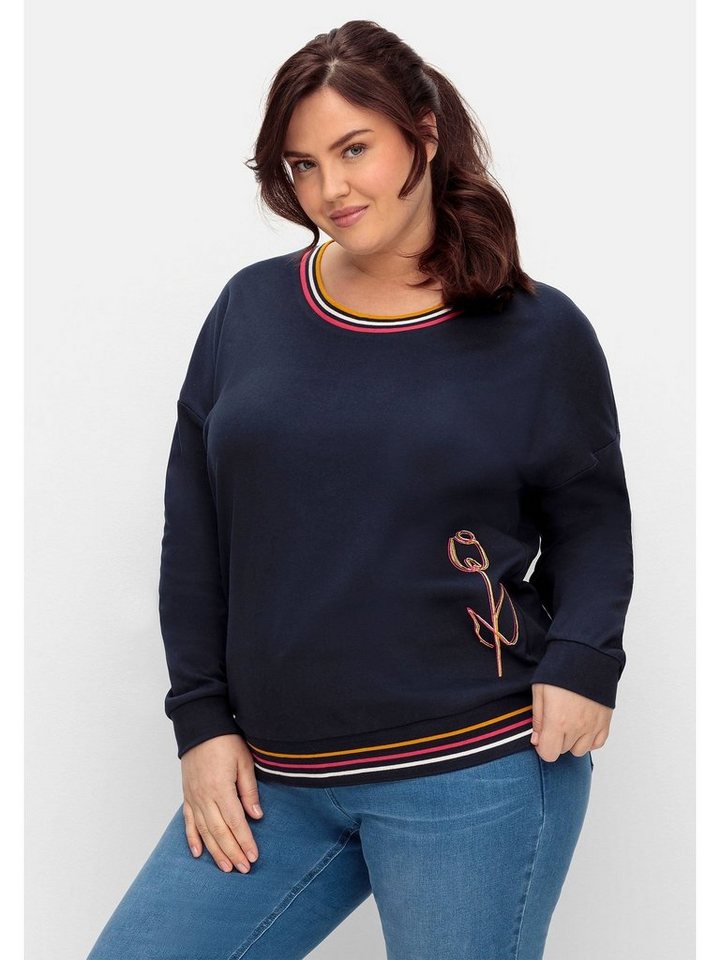 Sheego Sweatshirt Große Größen mit Stickerei und Ringelbündchen