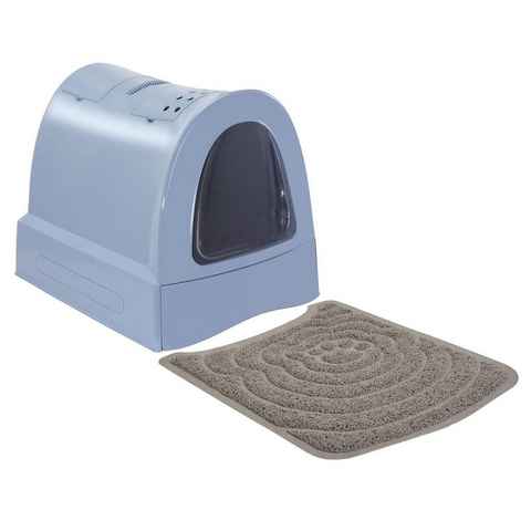 PETGARD Katzentoilette Sparpack Katzentoilette, mit Schublade Tragegriff Staufach blau und Vorlegematte